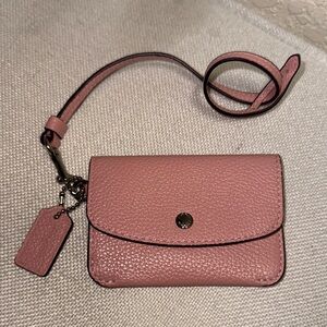 NWOT, Coach vintage rare pink pebbled leather card/ bag charm in a soft pink .